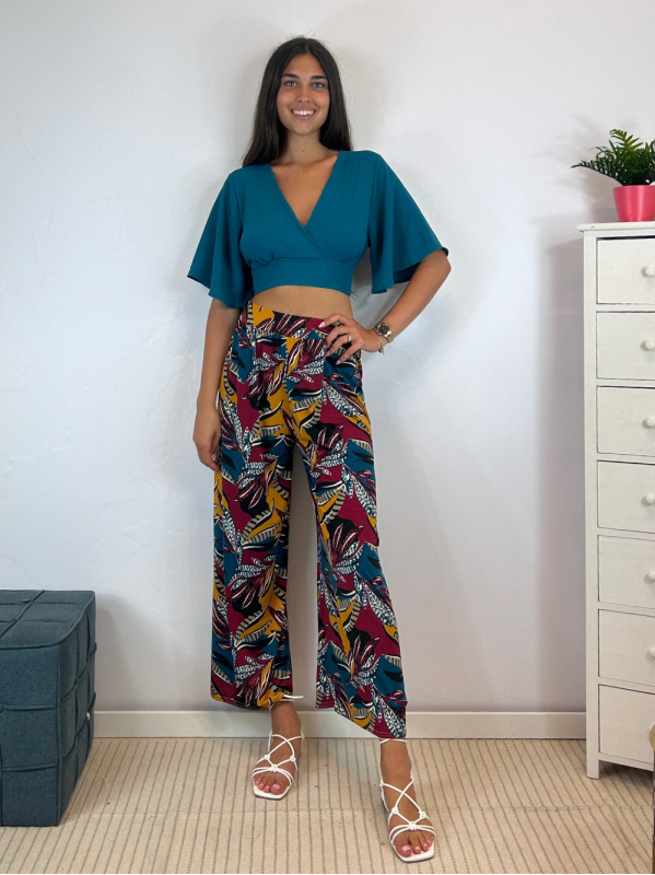 Pantalone palazzo foglie viscosa