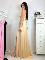 Abito cerimonia raso corsetto intrecciato dietro