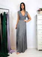 Abito lungo maglia lurex scollo v