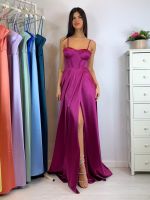 Abito cerimonia raso corsetto intrecciato dietro