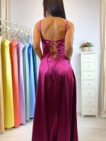 Abito cerimonia raso corsetto intrecciato dietro