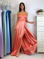 Abito cerimonia raso corsetto intrecciato dietro
